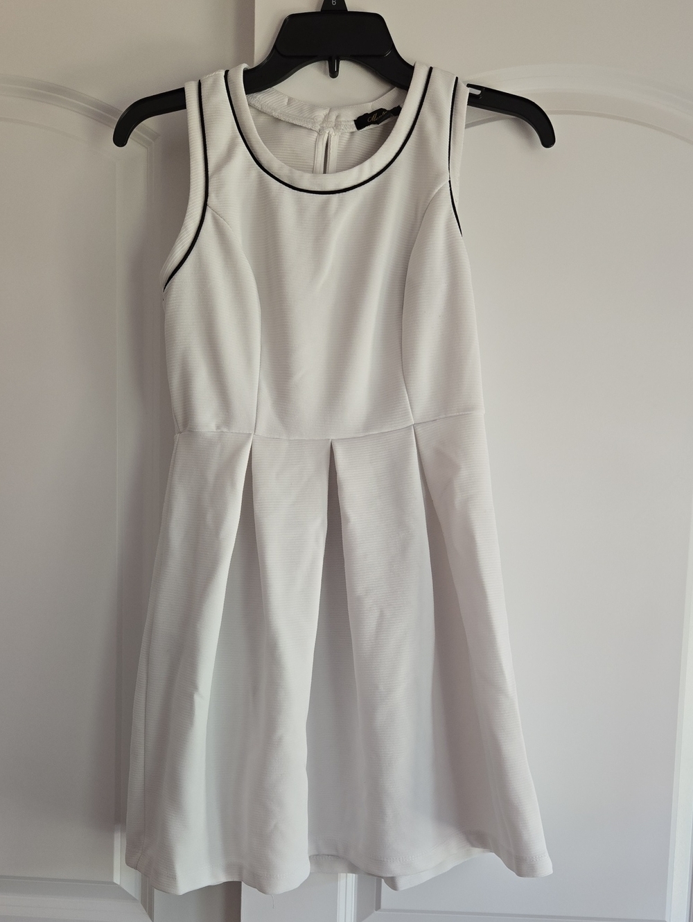 Monteau White Fit & Flare Dress with Black Piping